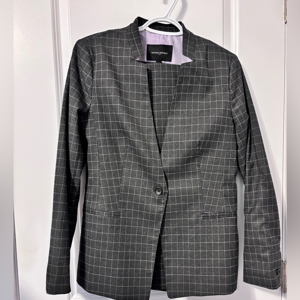 Banana Republic Window Pane Print Grey Suit